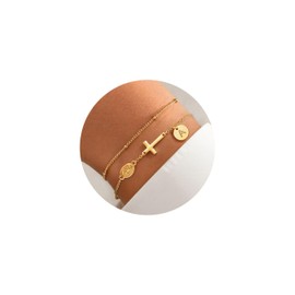 Turandoss Gold Cross Bracelets for Women - Virgin Mary Cross Initial Bracelet Stack, Dainty Disc Initial A Bracelet Jewelry for Women Christian Religious Faith Gift