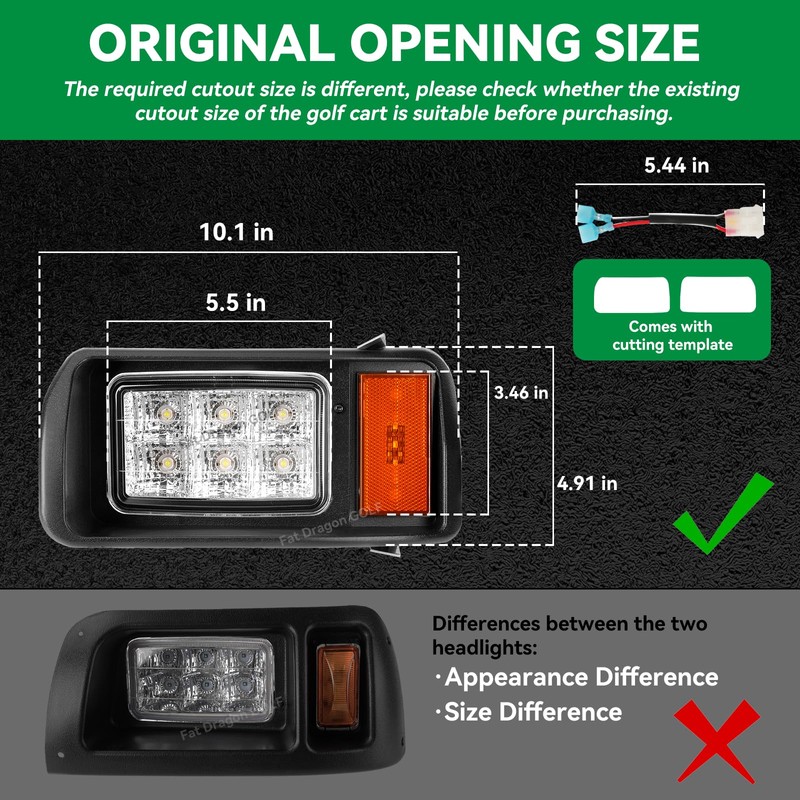 Panglong Club Car DS LED Headlight Kit with Adapter Wire,