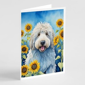 Caroline's Treasures Komondor in Sunflowers Greeting Cards Pack of 8 Blank Cards with Envelopes Whimsical A7 Size 5x7 Blank Note Cards