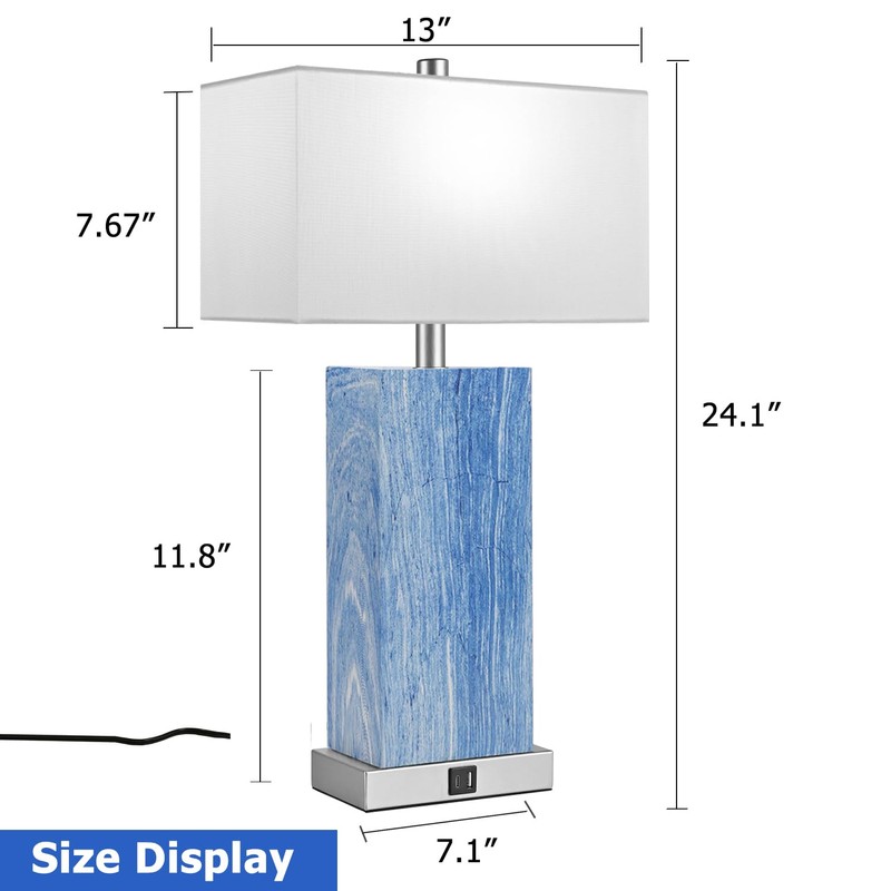 24” Tall Touch Control Table Lamps Set of 2, Blue