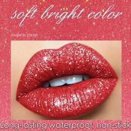 Glitter Lip Gloss, Bright Red Lipstick, Plumping Diamond Sparkly Lipgloss, Glossier Shimmer Metallic Long Lasting Liquid Lipstick, Non-stick Cup High Pigmented Lip Gloss Makeup Gift for Women Girls