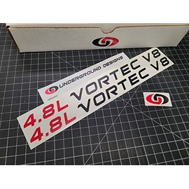 4.8L Vortec V8 Decals (2-Pack) Engine Hood Stickers Truck Accessories fits Silverado Sierra Savana Express 1500 (Gloss Black & Red)