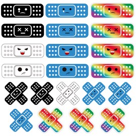 3 Sets Car Bandaid Sticker, Bandaid Sticker for Car Damage Long Strip and X-Shaped Bandage Funny Automotive Decal Suitable for Trucks, Suvs, Cars (Black and White, Blue, Color)