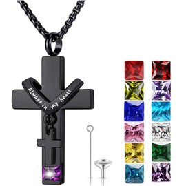 Birthstone Cross Urn Necklaces for Ashes Cremation Jewellery Urns for Human Ashes Memorial Urn Keepsake Pendant