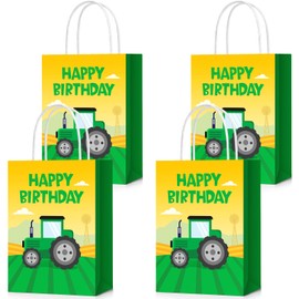 AmazingSpark 12 Pcs Tractor Birthday Gift Bags Green Tractor Theme Party Favor Treat Bag with Handles for Farm Themed Birthday Party Decorations Supplies