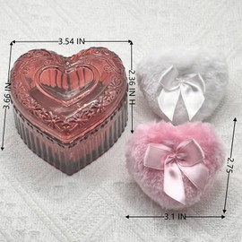 WHSLILR Body Powder Puff and Containe - Glass Heart Dusting Powder Container with 2 Soft Puffs – Vintage Powder Puff Case for Women & Girls-GRB007-Red