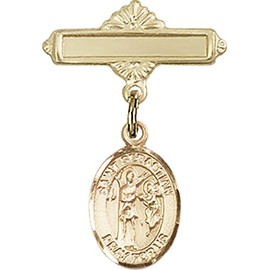Bonyak Jewelry Saint Medal Collection Gold Filled Baby Badge with St. Sebastian Charm and Polished Badge Pin 1 X 5/8 inches