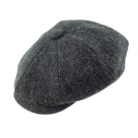 Glen Appin of Scotland Limited 100% Harris Tweed Shelby Cap Assorted Sizes Mens Head Accessories, Charcoal, XL
