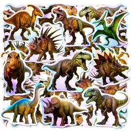 100pcs Holographic Dinosaur Waterproof Vinyl Stickers - Cool Dino Decor & Party Favors for Laptop, Water Bottle, Classroom