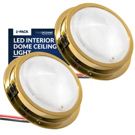 Five Oceans 6-Inch Marine LED Interior Dome Light, 2 Pack, Boat Ceiling LED Lights, Round High Power Downlight, Daylight White LED, On-Off Switch, 12V, Surface Mount for Boat Truck RV Home - FO2627-M2
