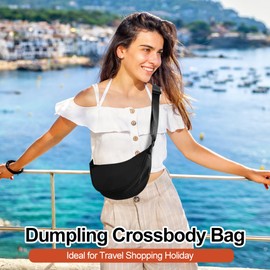 SwirlColor Damen Halbmond Crossbody Schultertasche, Modische Einfarbige Schwarze Nylon Halbmond Tasche mit Verstellbarem Gurt Brusttasche Unterarm-Tasche, mit 5 Haargummi