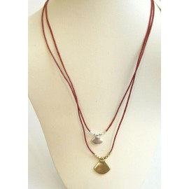 Lucky Brand New $39 LUCKY BRAND Two-Tone Fan Charm Layer Two-Row Red Necklace, 19"L