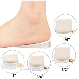 Adjustable Orthopedic Heel Lift Inserts, 1/4" to 1" Gel Heel Pads, Height Increase Insole for Leg Length Discrepancies, Heel Spurs, Heel Pain, Sports Injuries, and Achille tendonitis (4 Layers), Small