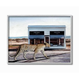 Stupell Industries Fashion Store Cheetah Walk Safari Animal Blue Brown, Designed by Urban Road Wall Art, 11 x 14, Grey Framed