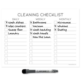 Dry Erase Cleaning Checklist Sticker Decal Planner by Glassboard Studio | Removable & Reusable | Magnetic Fine-Tip Dry Erase Marker Included (9 x 12 inches, White)