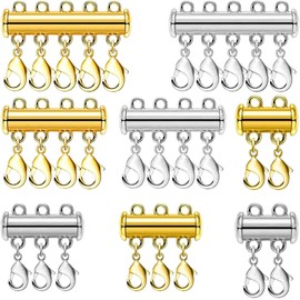 BLPRKOT 8 Pieces Magnetic Chain Clasp, 2/3/4/5 Strands Necklace Separator Magnetic Connectors Multi-Strand Extender for DIY Necklaces Bracelet Jewellery Making (Gold-Silver
