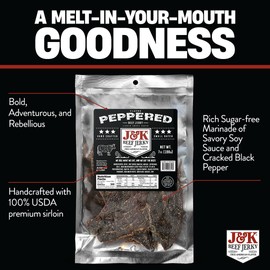 J&K Jerky Small Batch Handcrafted Beef Jerky (7oz, Peppered)