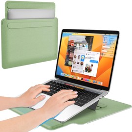 AboveTEK 2-in-1 Laptop Sleeve Case with Stand for 13-14 inch Laptops, Lightweight Leather Sleeve Bag with Ergonomic Wrist Cushion & Adjustable Angles, Protective Bag for MacBook (Sage Green)