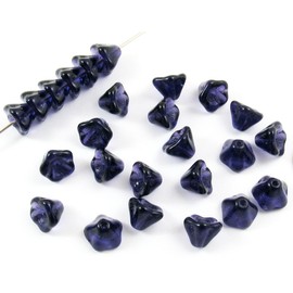 Czech Glass Bell Flower Beads-DEEP Violet Purple 6x8mm (25)