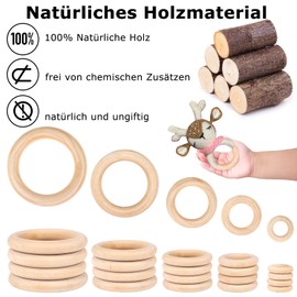 Hoiny Wooden Rings, Pack of 20 Macrame Wooden Rings, Natural Wood Rings, Wooden Rings for Crafts, Baby, Upgrade Natural Wood Rings, Wooden Teething Rings Circle for DIY Jewellery, Crafts