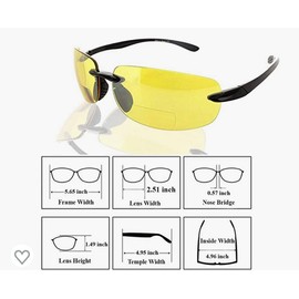 Pink Ribbon Shades The Preferred 2 Pair of Bifocal Half Rim Rimless Sports Style - Night Driving/Smoke Lens (1 pair Rimless Yellow, 2, diopters)