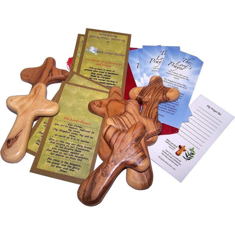 Holy Land Market 6 Olive Wood Holding Hand Crosses -