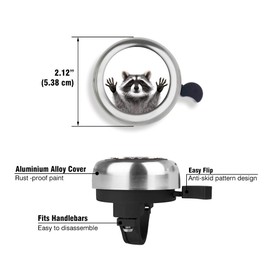 WIRESTER Silver Aluminum Round Bike Bell, Classic Ring Bicycle Bell, Bike Accessories Bell Ring for Adults Kids Girls Boys - Raccoon Hands Out