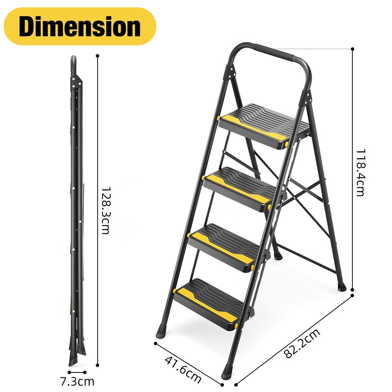 Urackify 4 Step Ladder, Heavy-Duty 800lb Capacity, Wide Anti-Slip Steps