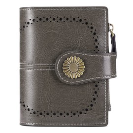 SENDEFN Women's Leather Wallet Made of Soft Genuine Leather with 16 Card Slots, Short Wallet and Blocker RFID, Az-Dark Grey, rfid wallet