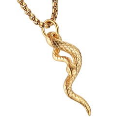 HZMAN Gothic Snake Necklace for Men Stainless Steel Gothic Animal Snake Pendant Necklace Jewellery Gift, Stainless Steel, No Gemstone