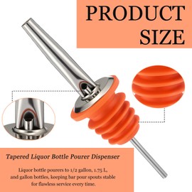 Quzzil 12 Units Tapered Pour Spouts for Liquor Bottles Pourer Dispenser, Chrome Metal Spout with Oversized Poly-cork for Wide Neck Bottles, Medium Speed Controlled Pour, Orange