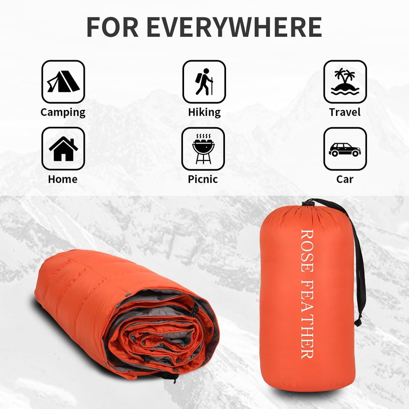 Down Camping Blanket - Lightweight, Packable, Warm & Puffy Outdoor