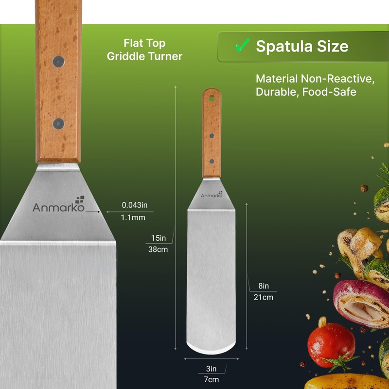 Anmarko Stainless Steel Spatula with Wooden Handle, Food Spatula with