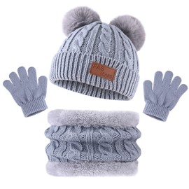 Bekecidi Children's Hat Scarf Glove Set Winter Baby Hat Beanie Hat Warm Knitted Hat Loop Scarf Hat and Gloves Toddler Winter Scarf Set for Boys and Girls 1-5 Years, gray