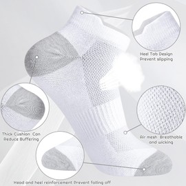 Invalidism 6 Pairs Ankle Trainer Socks for Men Women,White Low Cut Breathable Walking Socks Cushioned Running Socks with Arch Support Cotton Ankle Socks for Work Walking Sport