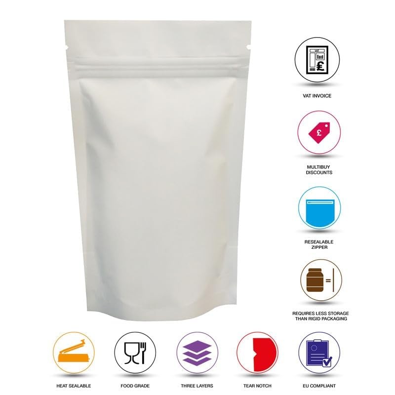 RIGHTPAK White Matt Stand Up Pouches 25 Pieces 8cm x