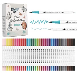 GC QUILL Felt Tip Pen Set - 36 Colours Fibre Tip Pens with Brush and Fineliner Tips - Brush Pens for Calligraphy, Drawing and Writing GC-36W
