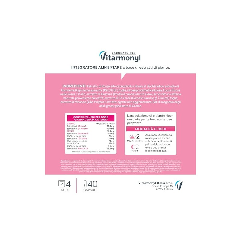 Vitarmonyl Integratore Vite Rossa - Azione Drenante - Con Glucomannano,