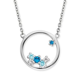 Engelsrufer Women's Necklace Made of Sterling Silver and Round Cosmo Pendant - Set with 6 Blue Zirconia Stones - Adjustable in Two Lengths - Length: 44 cm, Sterling Silver, Cubic Zirconia