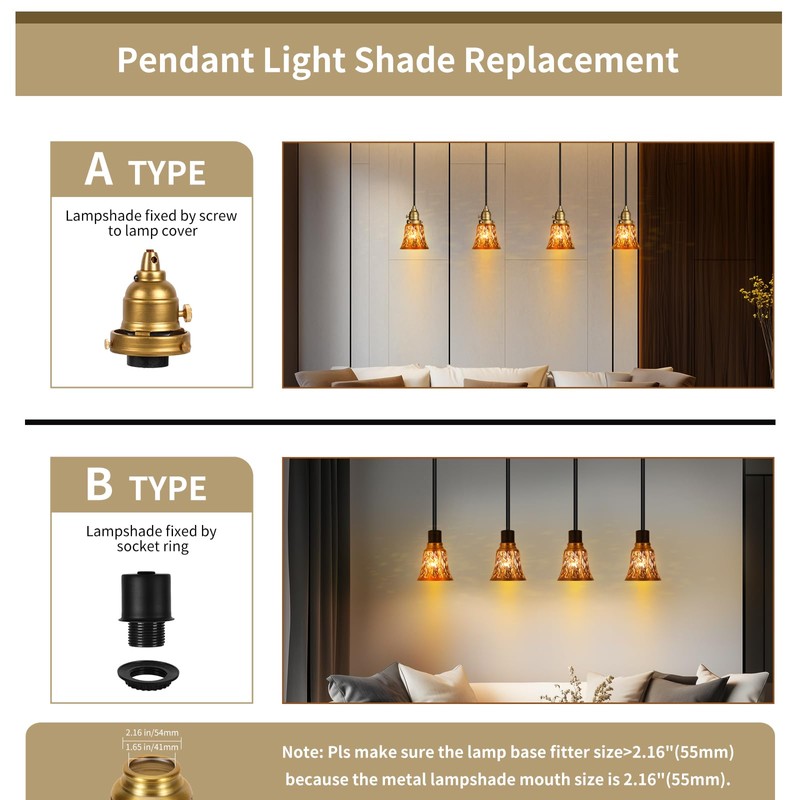 Pendant Light Shades, 4 Pack Ceiling Fan Light Shade Replacements