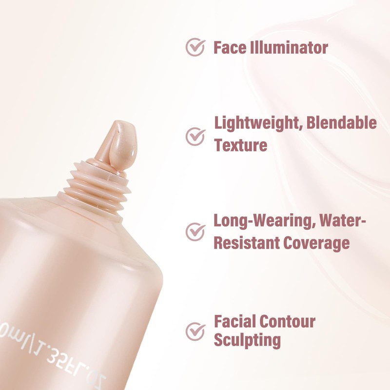 Boobeen Liquid Foundation Makeup, Waterproof Dewy Foundation with Light Shimmer,