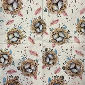 1 Individual Paper 6.5” Decoupage Napkin Easter Bird Nest Eggs Spring Farmhouse
