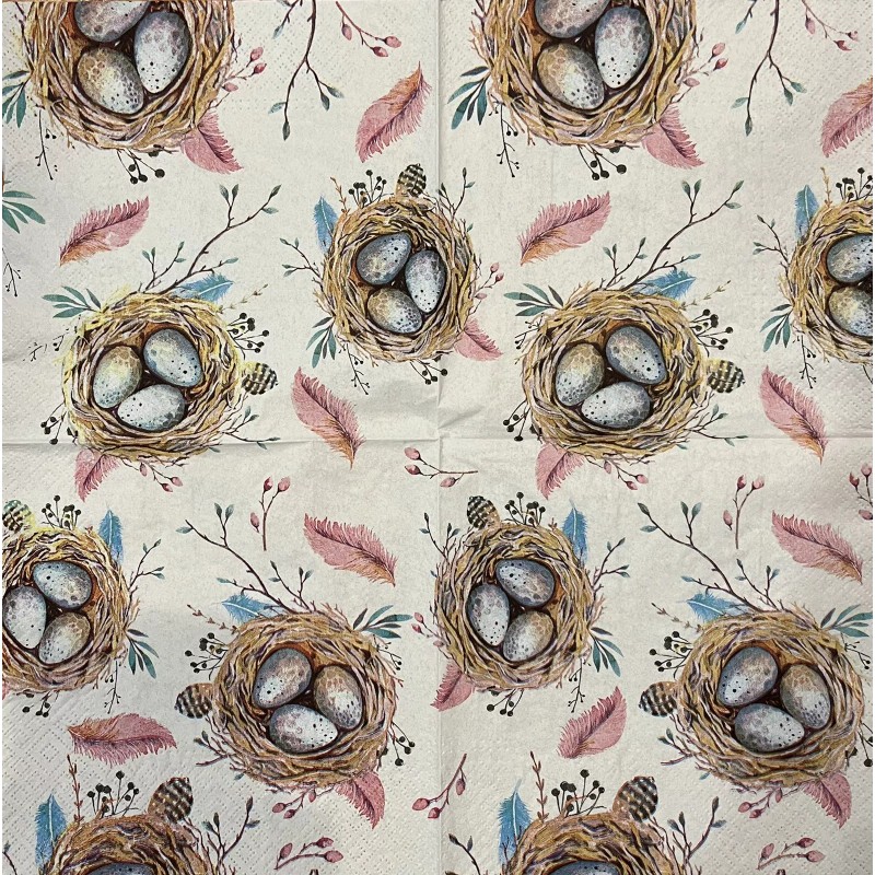 1 Individual Paper 6.5” Decoupage Napkin Easter Bird Nest Eggs