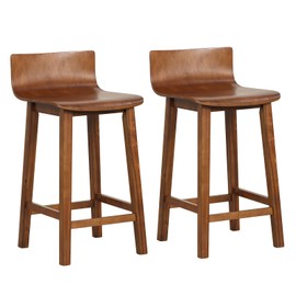 Giantex 24.5" Bar Stools Set of 2, Counter Height Bar Stools w/Low Back & Footrest, Farmhouse Wooden Bar Dining Chairs, Armless Wood Barstools for Kitchen Island, Pub, Kitchen, Cafe, Breakfast, Brown