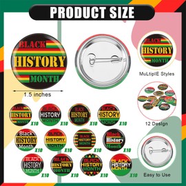 Quelay 120 Pcs Black History Month Pinback Buttons 1.5/2.25 Inch Round Badges Pins for Women Men Party Decorations(Small)