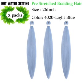 Pre Stretched Braiding Hair 26 Inch 3 Packs Light Blue Braiding Hair Synthetic Braids Hair Hot Water Setting Crochet Hair for Box Braids Yaki Texture Hair Extensions(26inch,Light Blue)