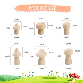 30Pcs Wooden Mushroom DIY Paint Various Sizes Unfinished Wooden Mushrooms Cute Mini Natural Unpainted Mushrooms for DIY Art Crafts