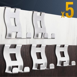 RICOO MH001-5 Door Hooks for Hanging, Door Coat Hooks, Stainless Steel, Set of 5, Door Hanger, Door Hook Rack, Jacket Holder Door, No Drilling Required