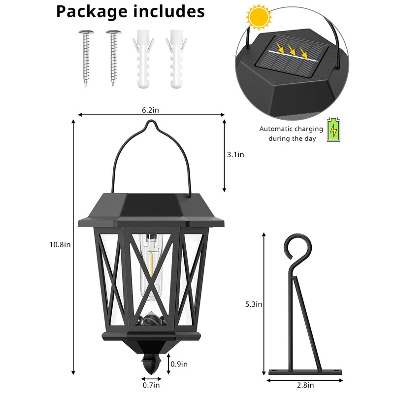 Solar Lanterns Outdoor Waterproof, Hanging Solar Lights with Glass Shade