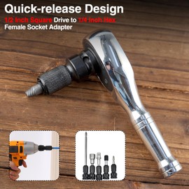 LEONTOOL 2Pcs 1/2 Inch Square Drive to 1/4 Inch Hex Female Socket Adapter, Quick-Change Converter Chuck Adaptor, Impact Wrench Adapter with Pins for Impact Air and Electric Wrench Ratchet Wrench